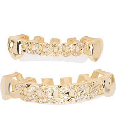 Glossy Hip Hop False Teeth Set - Gold Hollow Chain Decorations for Men & Women | Halloween Festival Accessories - Buy Online on GoSupps.com