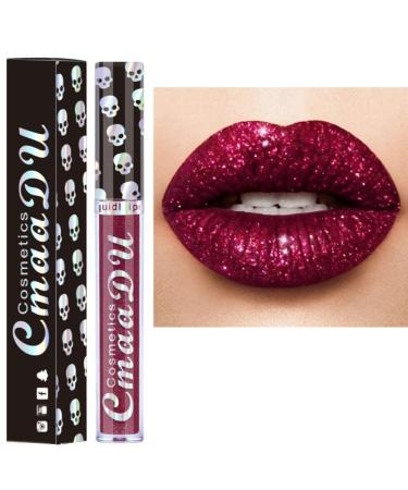 Allbesta 8 Colors Diamond Glitter Shimmer Lip Gloss Skull Liquid Lipstick Metallic Matte Glossy Long Lasting Makeup 2#