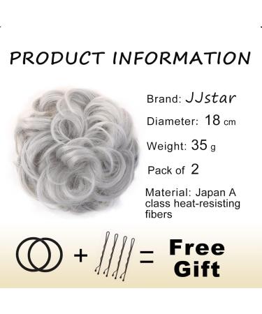 JJstar 2PCS Messy Bun Hair Pieces in Silver Grey - High Heat Resistant Synthetic Fiber Scrunchies for Women and Girls - Buy Online on GoSupps.com