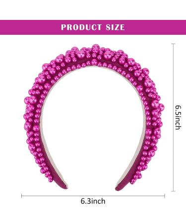 Hapdoo Hot Pink Pearl Headbands for Women Wide Padded Hair Hoop with Faux Pearl for Gift Bling Valentine Hairbands Hair Accessories for Women Girls - Buy Online on GoSupps.com