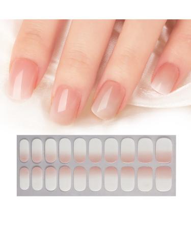20pcs Nail Wraps Self Adhesive Gel Nail Stickers Gel Nail Wraps Natural Pink White Ombre Gel Nail Strips Stick on Nail Polish Wraps for Women