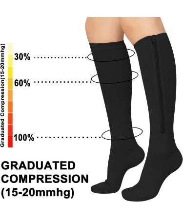 Evolyline 2 Pairs Zipper Compression Socks - Medical 15-20 mmHg Support for Women Men - Varicose Veins, Travel, Pregnancy - Black+Beige S-M - Buy Online on GoSupps.com