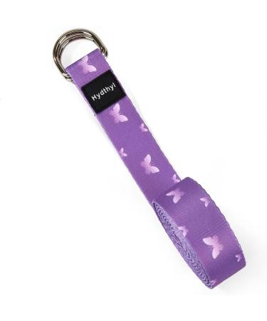 Hydthyl 6FT Yoga Strap with Adjustable D-Ring Buckle - Durable Exercise Belt for Yoga & More | Butterfly Purple | Includes Carry Bag - Buy Online on GoSupps.com