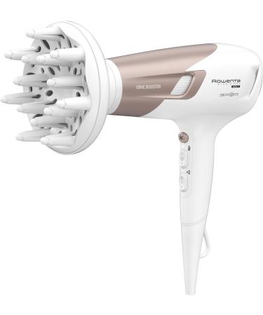 Rowenta CV5830 Studio Dry Hair Dryer - 2100W 3 Temp/2 Speed Levels Ions Cold Air Button Diffuser | White/Rose Gold - International Shipping Available - Buy Online on GoSupps.com