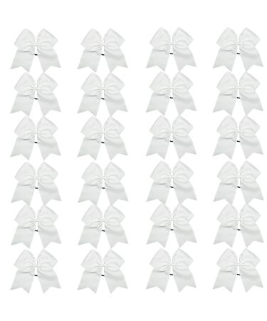 24 Packs 8 Inch Jumbo Cheer Bows Large Cheerleading Bows Ponytail Holder Elastic Band Handmade for Cheerleading Teen Girls College Sports (White)