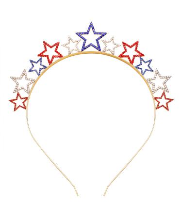 HEIDKRUEGER 4th of July Headbands Rhinestone Patriotic Headband Shinny Red White Blue Star Hairband for Women Independence Day Party Hair Accessories Favors Decorations rhinestone star headband