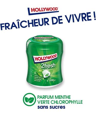 Hollywood Chewing Gum Bottle 2 Fresh - Chlorophyll Spearmint Fragrance - Sugar Free with Sweeteners - Pack of 6 Boxes of 40 Dragees (88g) - Buy Online on GoSupps.com