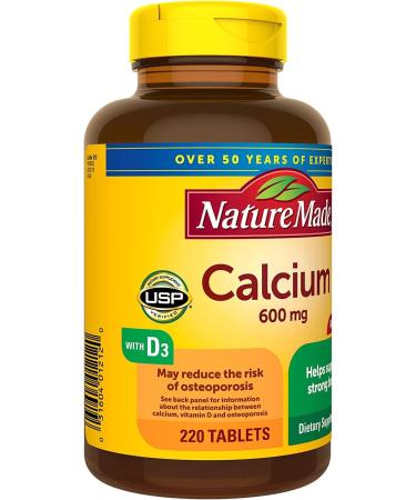 Nature Made Calcium 600mg with Vitamin D3 - 220 Tablets | Bone Support Supplement - Buy Online on GoSupps.com
