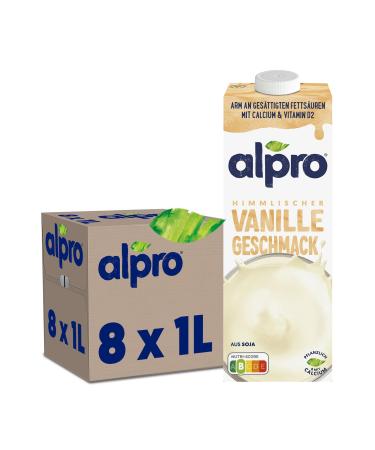 Alpro Drink on soybasis vanilla taste |Vegan and lactose -free |rich in vegetable protein and naturally fat low 8 -pack (8 x 1 l) uht vanilla 1 l (8 Pack)