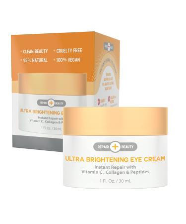 Repair Beauty Vitamin C  Collagen and Peptides Eye Cream - Reduces Dark Circles  Puffiness & Eye Bags  Brightening Under Eye Cream - Cruelty Free Korean Skincare For All Skin Types - 1.0 Fl. oz/ 30ml