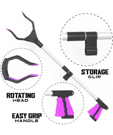 SLAH 26 Folding Long Reacher Grabber Tool - Heavy Duty Trash Picker Grabber for Kids - Rotating Jaw Handheld Mobility Aid - 26 Inches, Pink - Buy Online on GoSupps.com