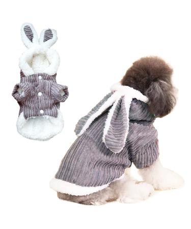 ANIAC Small Dog Bunny Ears Hoodies Cat Rabbit Outfit Warm Puppy Clothes Pet Cold Weather Coat with Hat Hooded Winter Jacket for Cats Dogs(Small, Grey-2) Small Grey-2