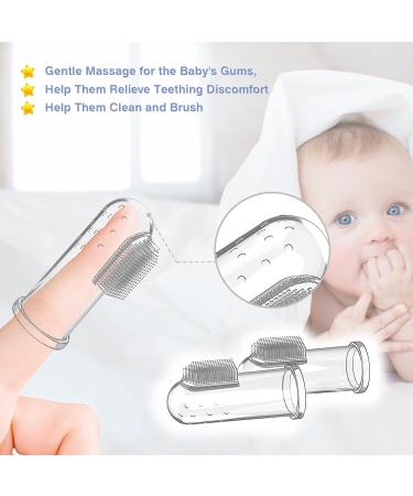 Silicone Baby Teether and Toothbrush Set - Set of 3 Infant Training Finger Toothbrushes with Storage Case - Blue - Buy Online on GoSupps.com