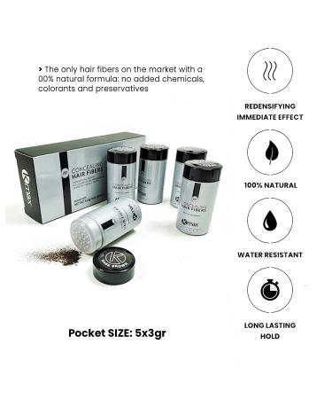 Kmax Hair Fibers - Keratin Hair Loss Concealer (5x3g) - Compact Pocket Size Black - Achieve Fuller Hair Instantly! - Buy Online on GoSupps.com