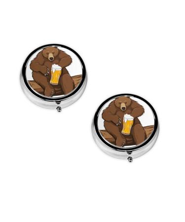 Bear Working Printed Mini Round Pill Box Pill Box 3 Compartment Medicine Pill Case Pill Organizer Travel Pillbox Portable Pill Box for Pocket Home Office Use