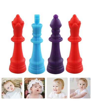 Healifty 4Pcs Baby Teething Toys - Chess Shaped Silicone Chew Necklace Pendants for Autism Nursing - Assorted Colors - Buy Online on GoSupps.com