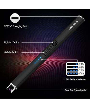 ARECTECH Rechargeable Electric Lighter - Plasma Arc Candle Lighter for Camping & Kitchen - USB Rechargeable - Black - Buy Online on GoSupps.com