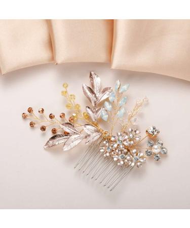 SWEETV Gold Bridal Hair Comb | Rhinestone Wedding Clip | Crystal Flower Headpiece - Buy Online on GoSupps.com