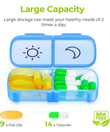 AUVON Weekly Pill Organizer AM PM - Moisture-Proof 7 Day Portable Pill Box for Vitamins & Medication - Buy Online on GoSupps.com