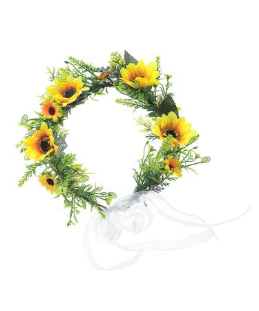 Lurrose flower headband with loop sunflower crown flower wreath boho flower garland bohemian halo headdress for wedding bride beach