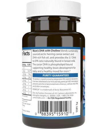 Carlson - Mom's DHA with Choline, 3:1 DHA to EPA Ratio Found in Breastmilk, Growth and Development, 60 Softgels - Buy Online on GoSupps.com
