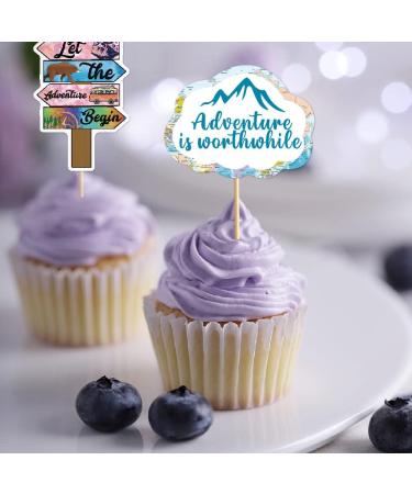 27 Pieces Travel Themed Cupcake Toppers Plane Card Let the Adventures Begin Cake Toppers for Travel Birthday Retirement Career Change Baby Shower Party Supplies - Buy Online on GoSupps.com