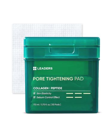 LEADERS Pore Tightening Toner Pad - Triple-Action Pore Improvement Skin Elasticity| Vegan-Certified | Clinically Proven Efficacy | Korean Skincare 50 Pads x 170ml Pore Tightening Pads