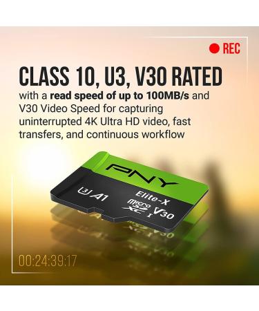 PNY 256GB Elite-X Class 10 U3 V30 microSDXC Flash Memory Card - 100MB/s | 4K UHD, Full HD, A1, UHS-I | 256GB Flash Card - Buy Online on GoSupps.com