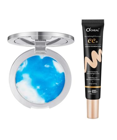 O'CHEAL Full Coverage Lightweight Natural Color CC Cream and Translucent Jelly Oil Control Concealer Setting Pressed Powder