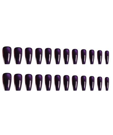 Press On Nails - Midnight Purple | Dark Glitter Velvet Coffin Nails | 24 Reusable Cat Eye Design for Women and Girls - Buy Online on GoSupps.com