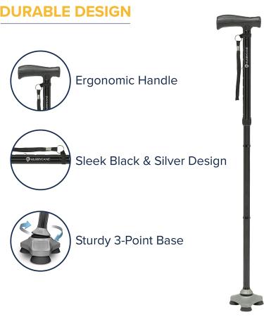 HurryCane Freedom Edition Foldable Walking Cane - T Handle, Black - Buy Online on GoSupps.com