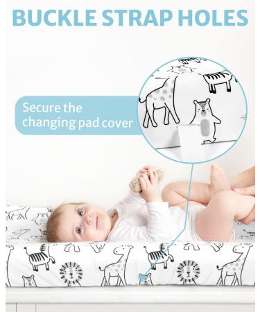 Babysland Changing Pad Cover 2 Pack - Soft Cotton Neutral Baby Table Cover with Animals and Zebra Stripes - Buy Online on GoSupps.com