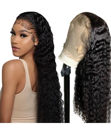 Deep Wave Lace Front Wigs Human Hair Wigs for Women Brazilian Lace Frontal Wigs Human Hair Pre Plucked with Baby Hair Natural Color (20 Inch  Natural Color 13X4 Deep Wave Lace Front Wig) 20 Inch Natural Black 13x4