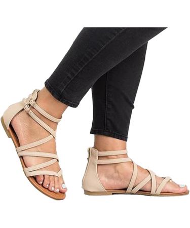 Orthopedic Women's Flat Flip Flops - Beige, Size 5.5 | Cross Straps, Comfy Toe Corrector, Lightweight Beach Sandals for Plantar Fasciitis - Buy Online on GoSupps.com