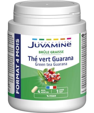 JUVAMINE - Fat Burner - Guarana Green Tea - Slimming and toning action - Food supplement - MAXI FORMAT - 120 Capsules - Made in France