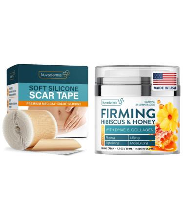 Scar Tape & Hibiscus and Honey Cream - Silicone Scar Tape as Sheets Strips - Post Surgery Supplies - Patch Bandage - Skin Tightening for Neck Face & Body - Lifting & Moisturizing Lotion