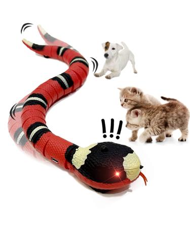 Snake Cat Toy for Cats, Smart Sensing Snake Rechargeable, Automatically Sense Obstacles and Escape, Realistic S-Shaped Moving Electro-Sensing Cat Snake Toy Red