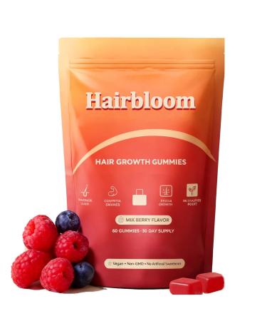 Juvein Hairbloom Hair Growth Gummies Daily Hair Nourishment with Biotin Collagen & Botanical Extracts Supports Thicker Stronger & Healthier-Looking Hair Mixed Berry Flavor 60 Gummies
