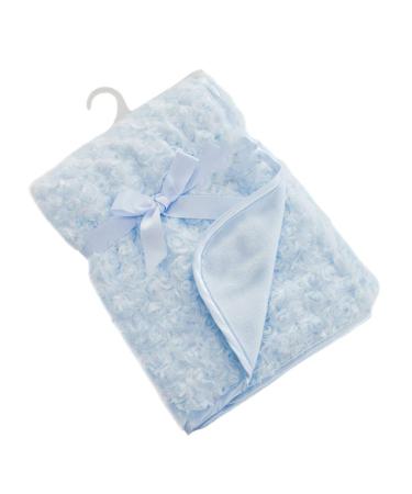 Soft Touch Baby Boys Girls Rosebud Fleece Blanket Wrap Shawl Satin Trim & Fleece Back FBP66 (Sky Blue)