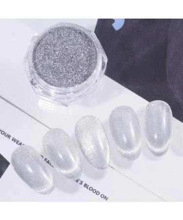PrettyDiva Cat Eye Nail Powders - Silver White Highlight with Magnet Set - 9D Diamond Art Glitter Chrome Manicure Pigment - Buy Online on GoSupps.com