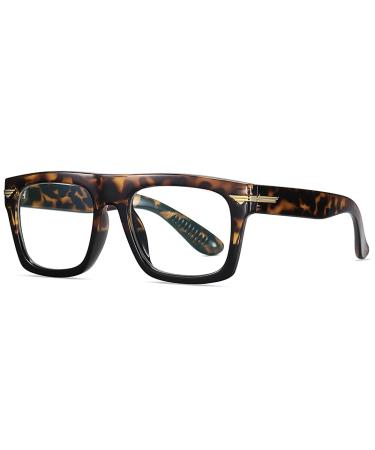 Tr90 Square Blue Light Blocking Glasses For Women Clear Lens Eyewear leopard XDD996