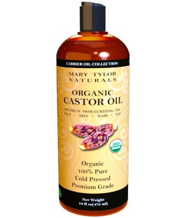 Organic Castor Oil 16 oz  USDA Certified by Mary Tylor Naturals  Cold Pressed, Hexane Free, 100% Pure  Amazing Moisturizer for Skin and Hair  Stimulates Growth for Hair, Eyelashes and Eyebrows