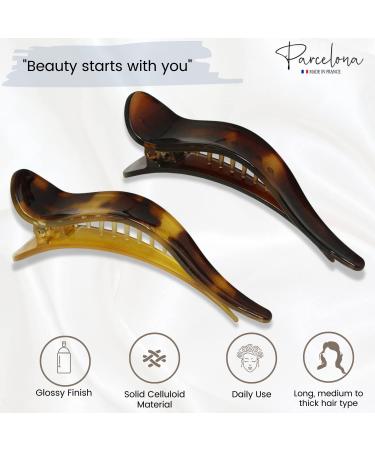 Parcelona French Brill Beak Celluloid Hair Claw Clips - Tortoise Shell/Brown (Set of 2) - Buy Online on GoSupps.com
