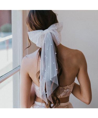 AKOAK 1 Pack White Bow Hairpin Net Gauze Ribbon Pearl Hair Ornaments Bride Wedding Tiara Temperament Girl Bridesmaid Hair Decoration - Buy Online on GoSupps.com