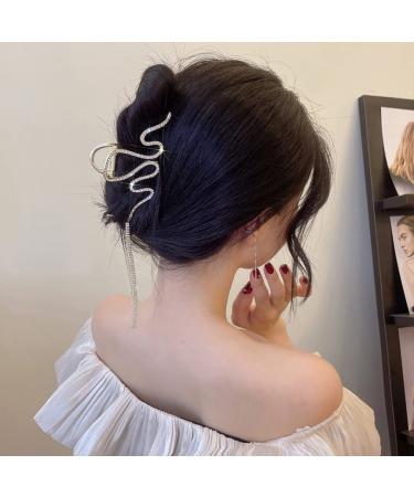 Rhinestone Tassel Metal Snake Hair Claw Clip - Glitter Gold Hair Accessory Barrette for Women and Girls - Buy Online on GoSupps.com