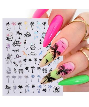 Shop Summer Nail Art Stickers - Tropical Palm Tree & Starfish Decals | 6PCS Fun Beach Designs for Manicure - Buy Online on GoSupps.com