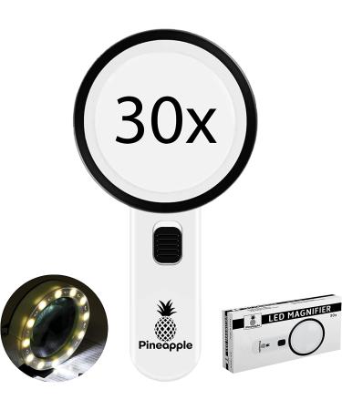 Pineapple LLC Magnifying Glass with Light  30X Handheld Large Magnifying Glass  Lighted Magnifier with 12 LED Lights for Reading  Macular Degeneration  Seniors  Gifts for Elderly  White - Buy Online on GoSupps.com