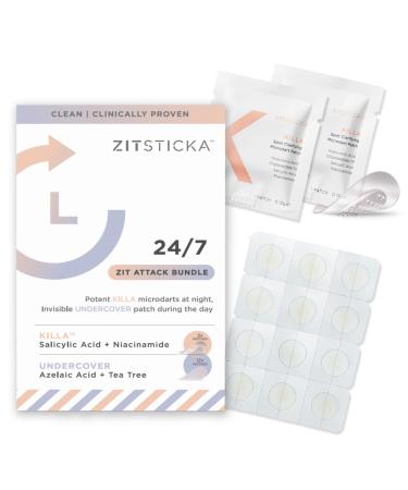 ZitSticka 24/7 Attack Bundle Acne Patches for Face - World's Most Potent Pimple Patch with Fast-Acting Microdarts - Starts Working within 2 Hours for Deep Early-Stage Zits & Blemish - 14 Count 14 Count (Pack of 1) Zit Patches - Extra Strength
