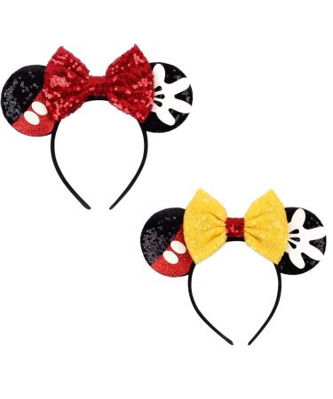 Mouse Ears Bow Headband Hair Hoop for Women Girls Glitter Mouse Ear Hair bands Hair Accessories Headdress for Christmas Party Supplies Hot Pink Princess Dress Up