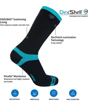DexShell Coolmax Waterproof Breathable Socks - Aqua Blue (Medium) | Coolvent Technology for Men and Women - Buy Online on GoSupps.com
